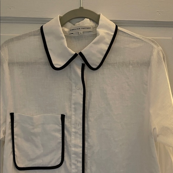 English Factory White Shirt with Black Piping - Picture 1 of 3